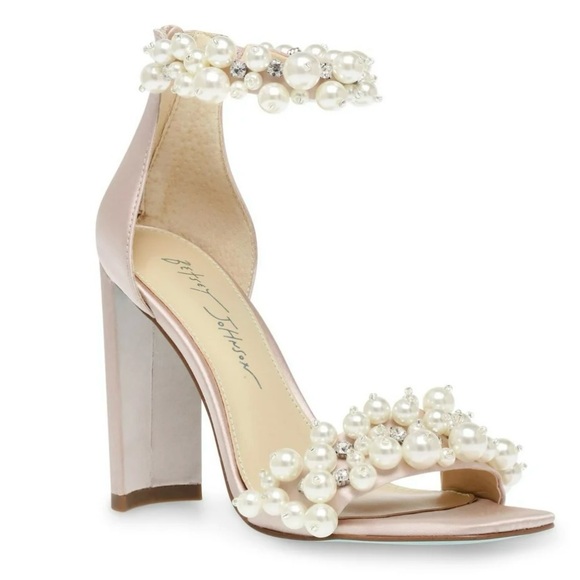Betsey Johnson Shoes - Betsey Johnson Pink Pearl Embellished Block Heel Sandals